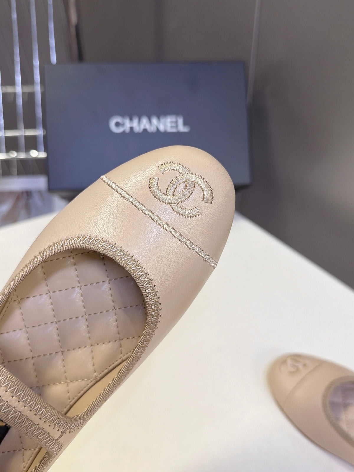 CC 26s Ballet Flats Beige Quilted Lamskin 947971