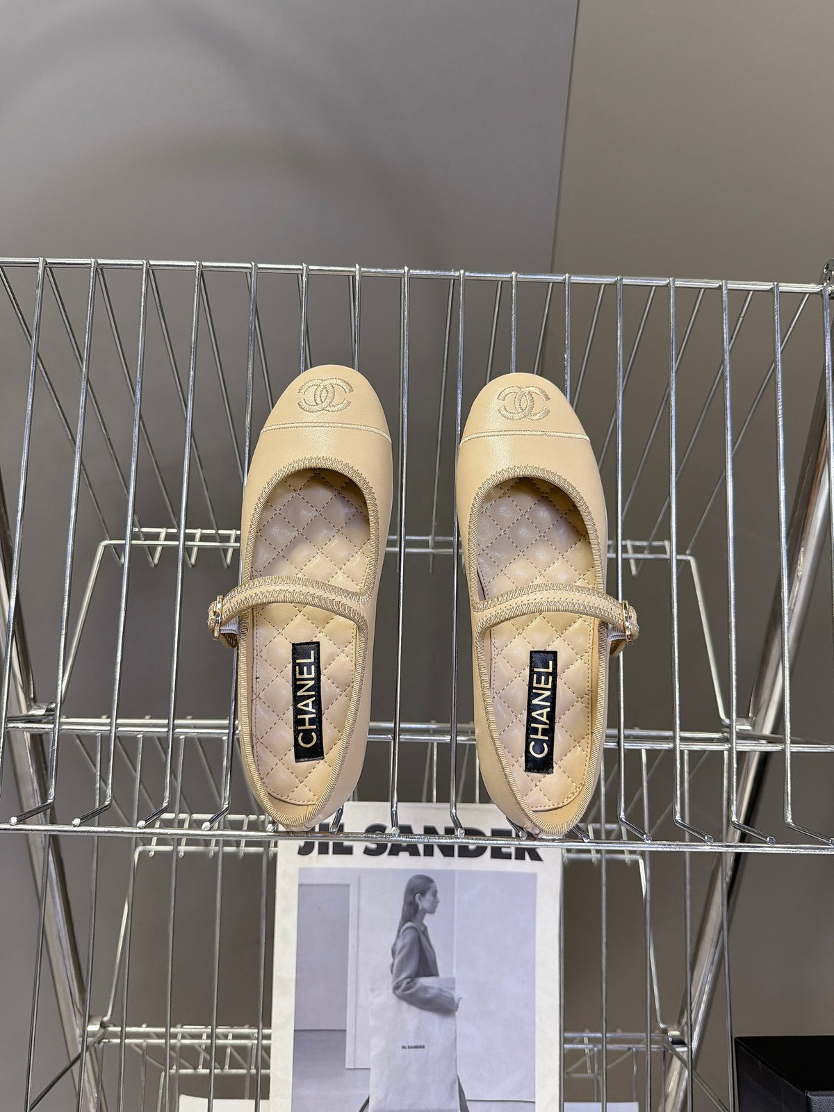 CC 26s Ballet Flats Beige Quilted Lamskin 947971