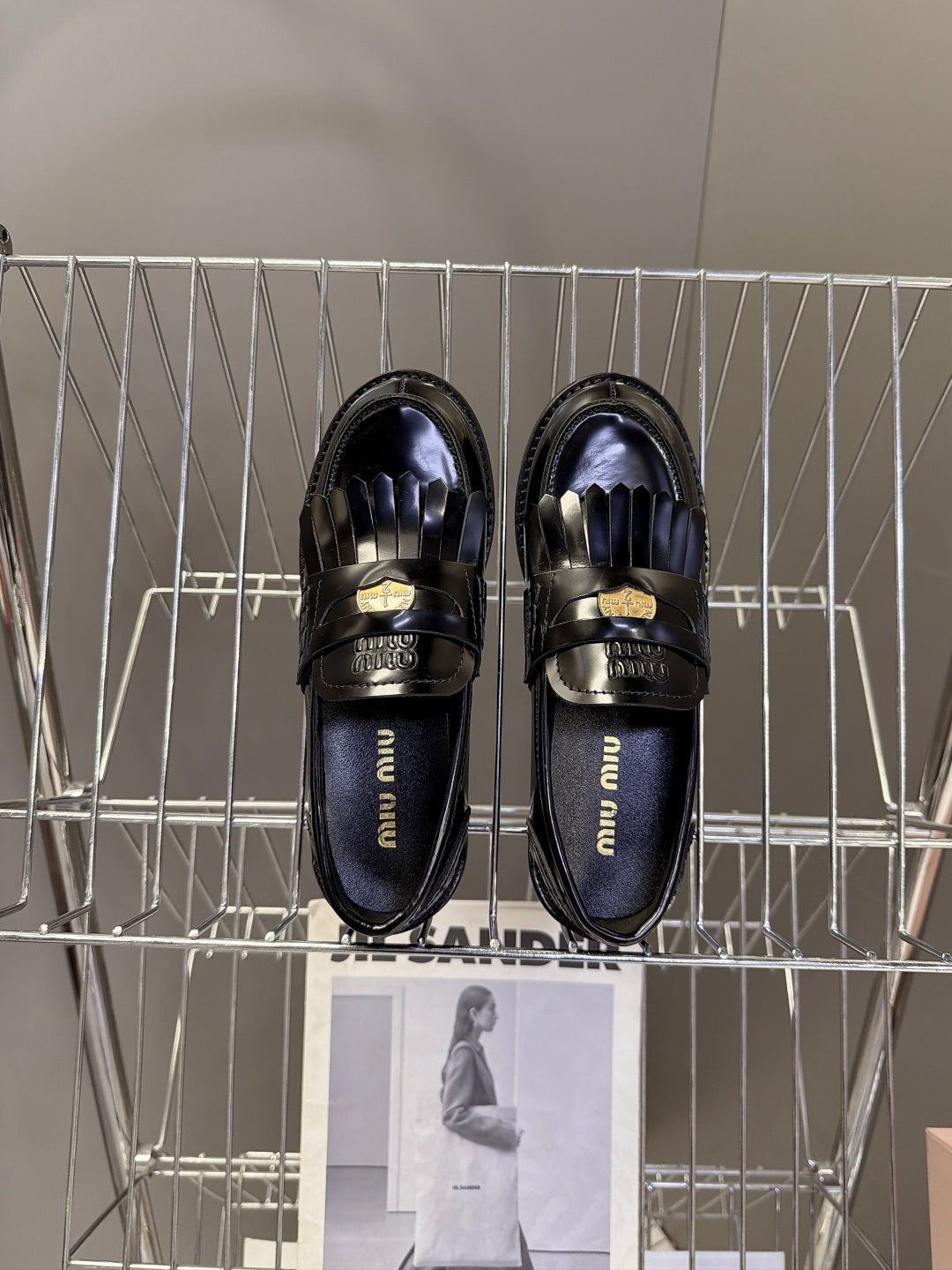 Miu 26s Fringe Loafers Black Glossy Leather 994218