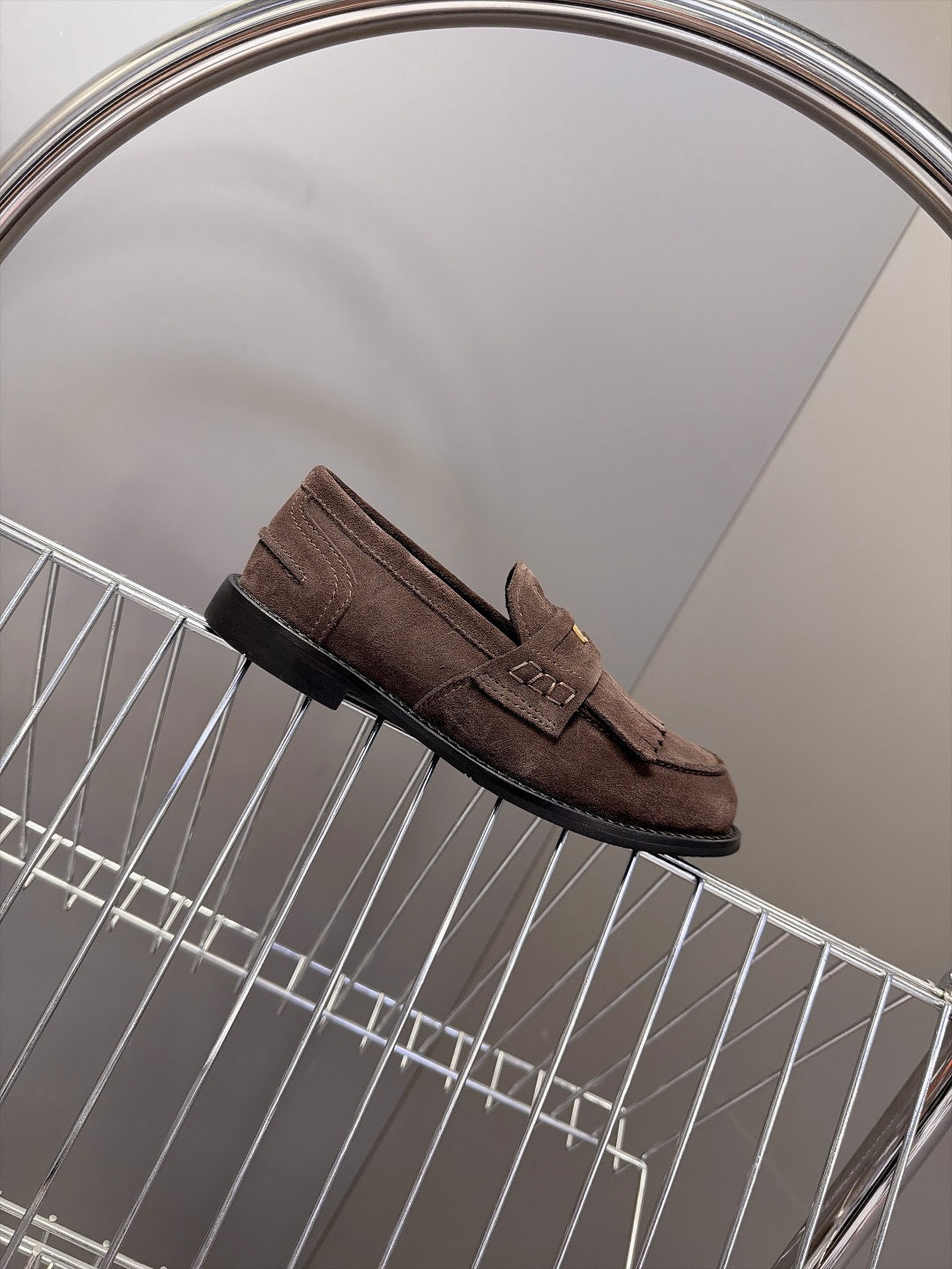 Miu 26s Fringe Loafers Dark Brown Suede 994222