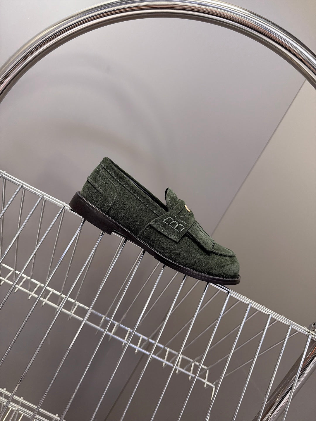 Miu 26s Fringe Loafers Dark Green Suede 994223