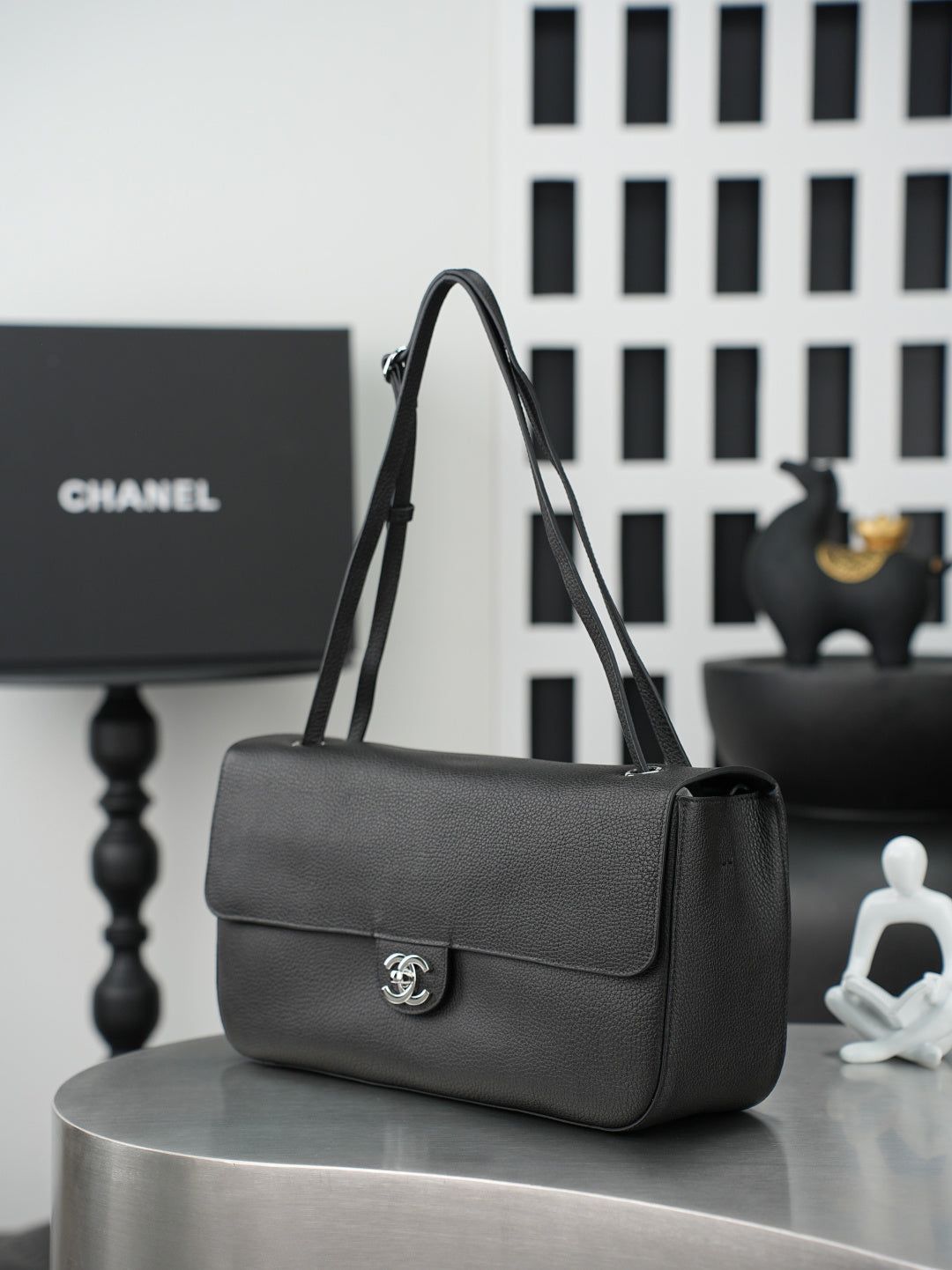 CC 26s Maxi Flap Bag 32cm Black Calfskin SHW