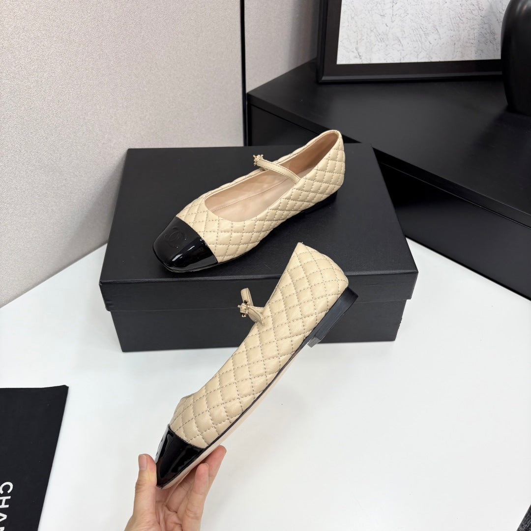 CC 25 Cap-Toe Quilted Mary Janes Beige Sheepskin 352461
