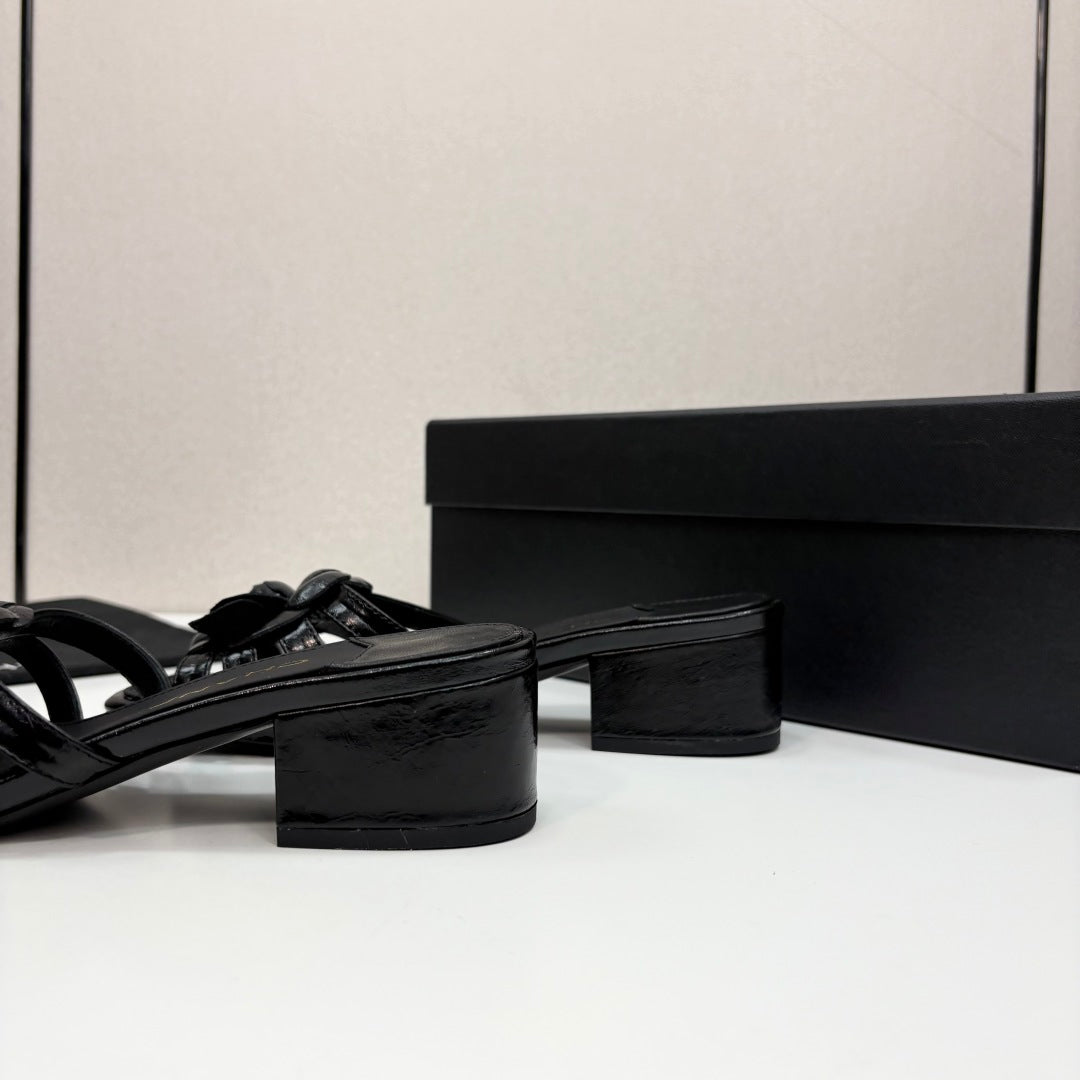 CC 25 Camellia Open Heel Mule Sandals 50mm Black Sheepskin 368855