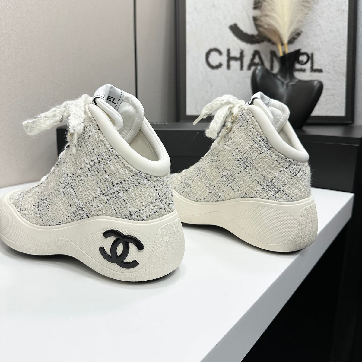 CC 26s High Top Sneakers White Tweed Calfskin 135147
