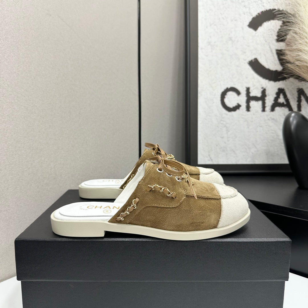 CC 26s Mules Flat Brown Suede Leather 109165