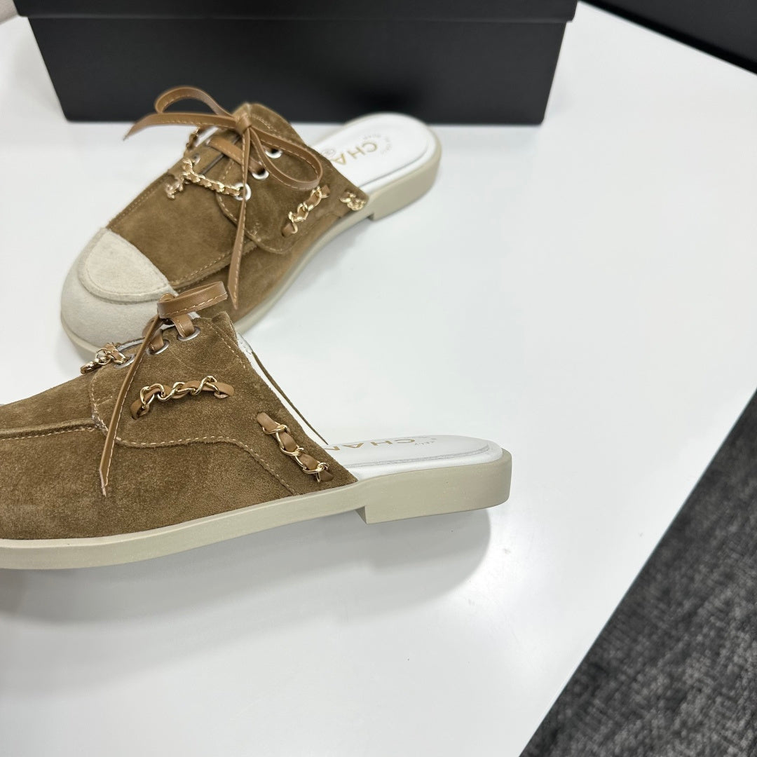 CC 26s Mules Flat Brown Suede Leather 109165