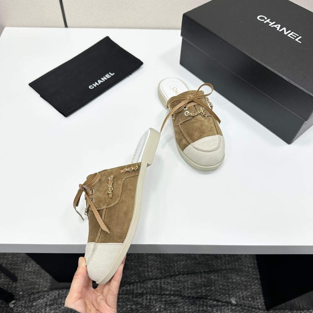 CC 26s Mules Flat Brown Suede Leather 109165
