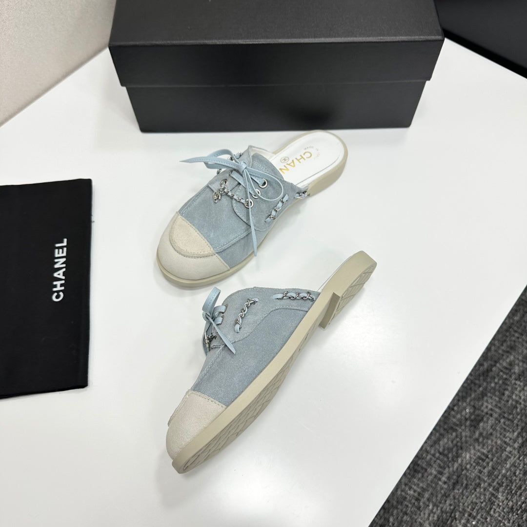 CC 26s Mules Flat Light Blue Suede Leather 109166