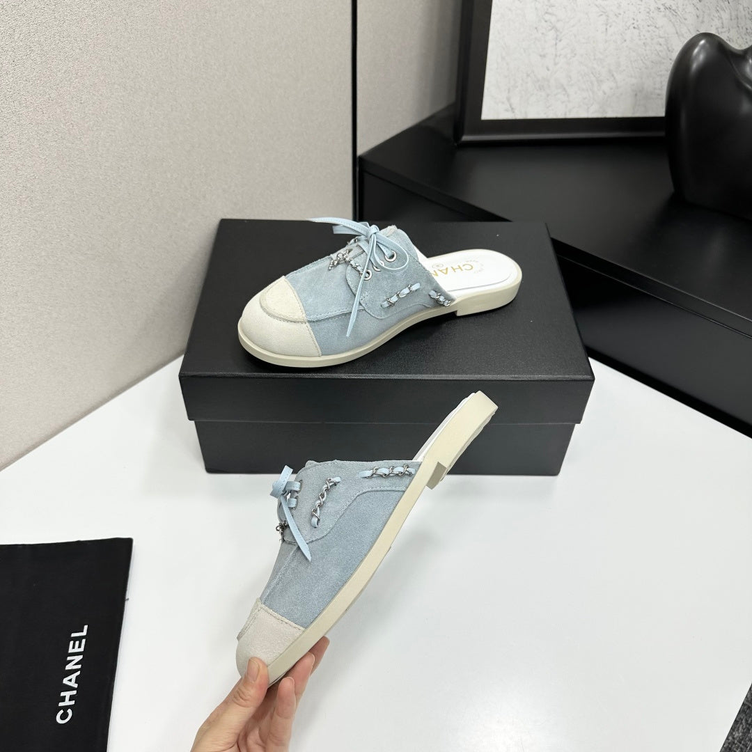 CC 26s Mules Flat Light Blue Suede Leather 109166
