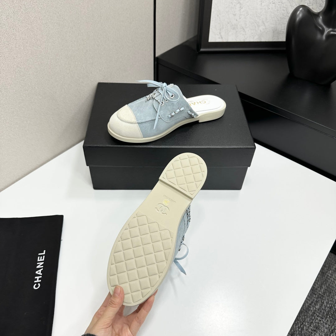 CC 26s Mules Flat Light Blue Suede Leather 109166