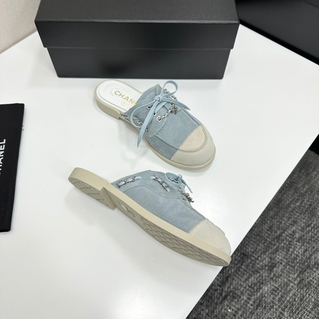 CC 26s Mules Flat Light Blue Suede Leather 109166