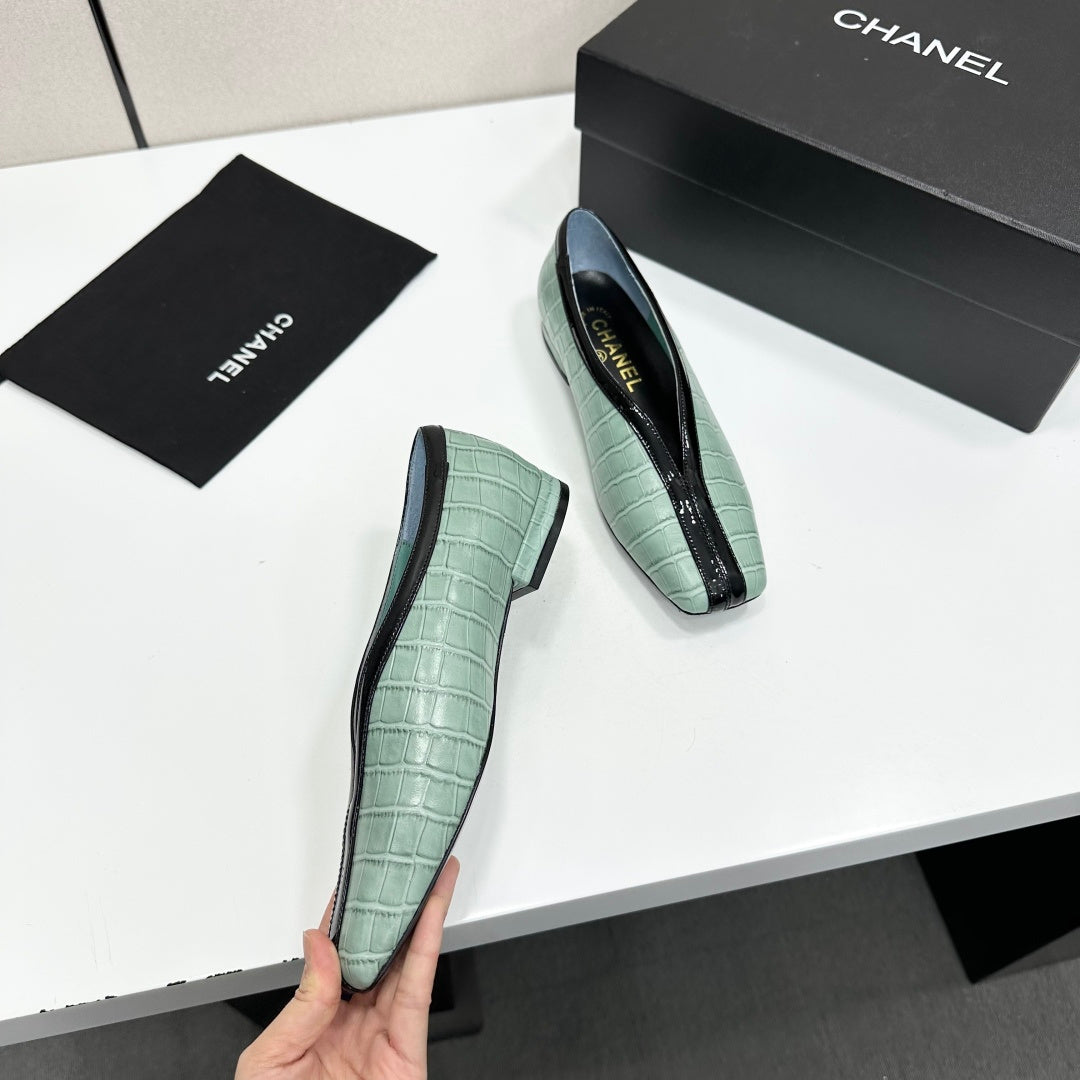 CC 26s Ballet Flats Light Blue Glossy Crocodile Embossed Calfskin 743140