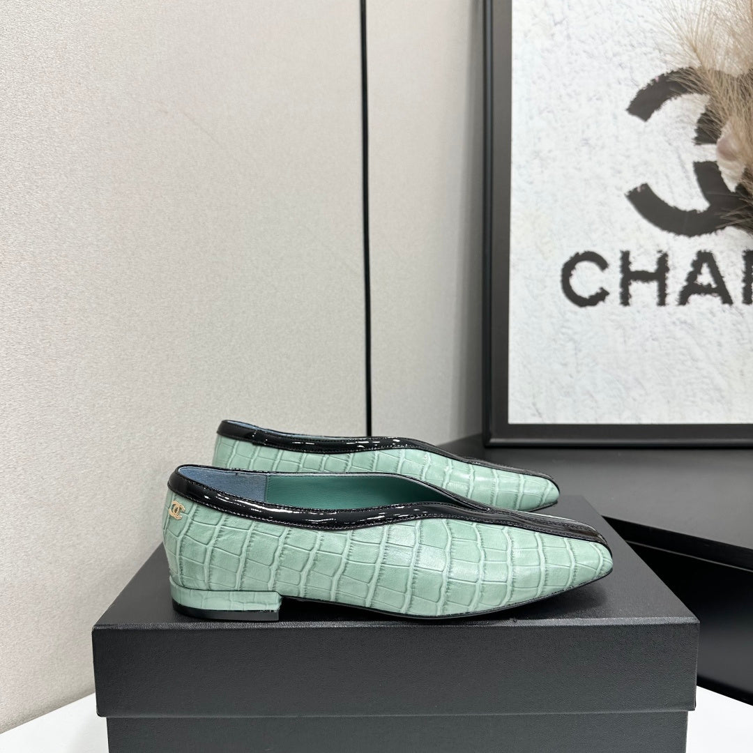 CC 26s Ballet Flats Light Blue Glossy Crocodile Embossed Calfskin 743140