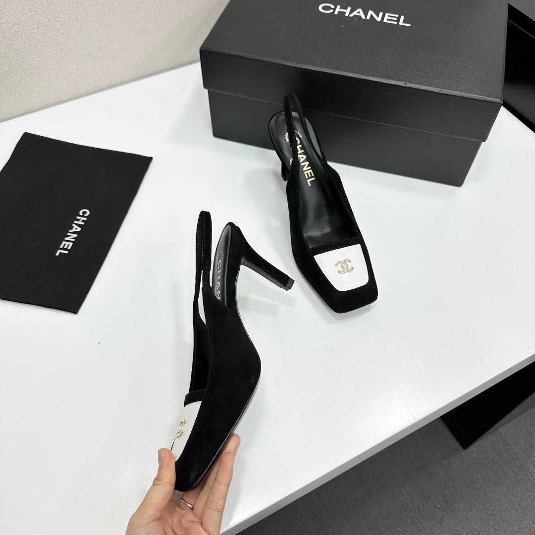 CC Block Slingback Black White Suede 743247