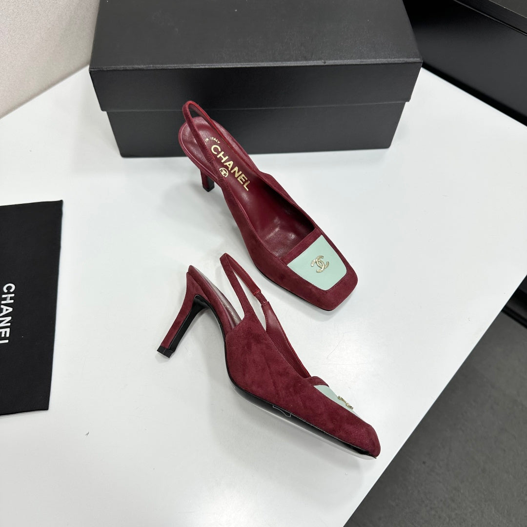 CC Block Slingback Burgundy Red White Suede 743250
