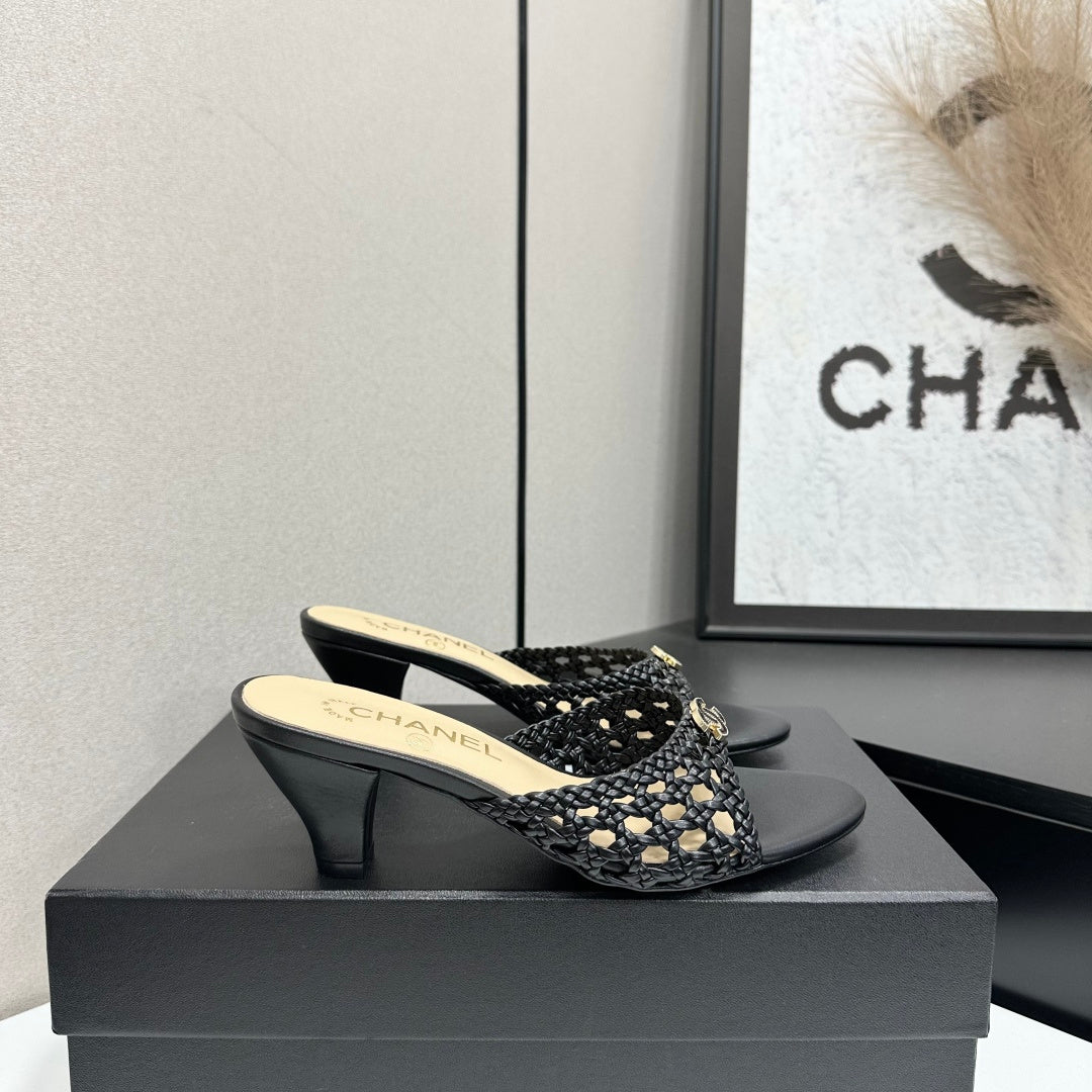 CC Openwork Mule Black Woven Sheepskin 743264