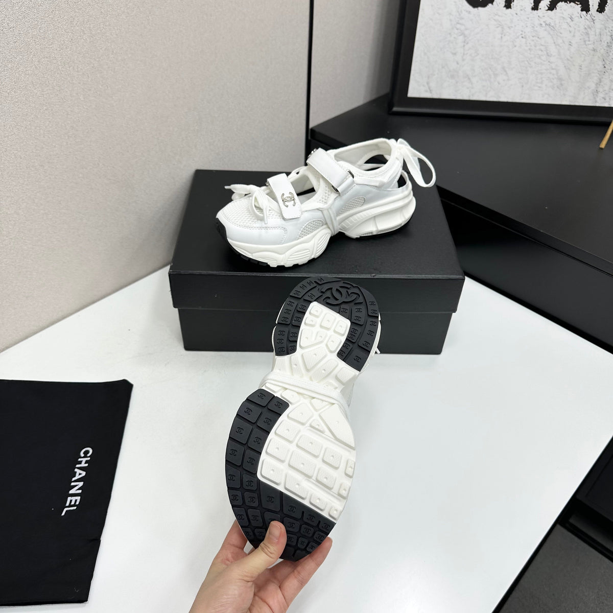 CC 26s Strappy Sneakers White Fabric Calfskin 135670