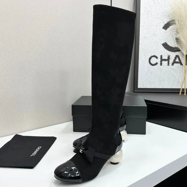 Chanel 2026 Chunky Pearl Boots 50mm Suede Leather 985808