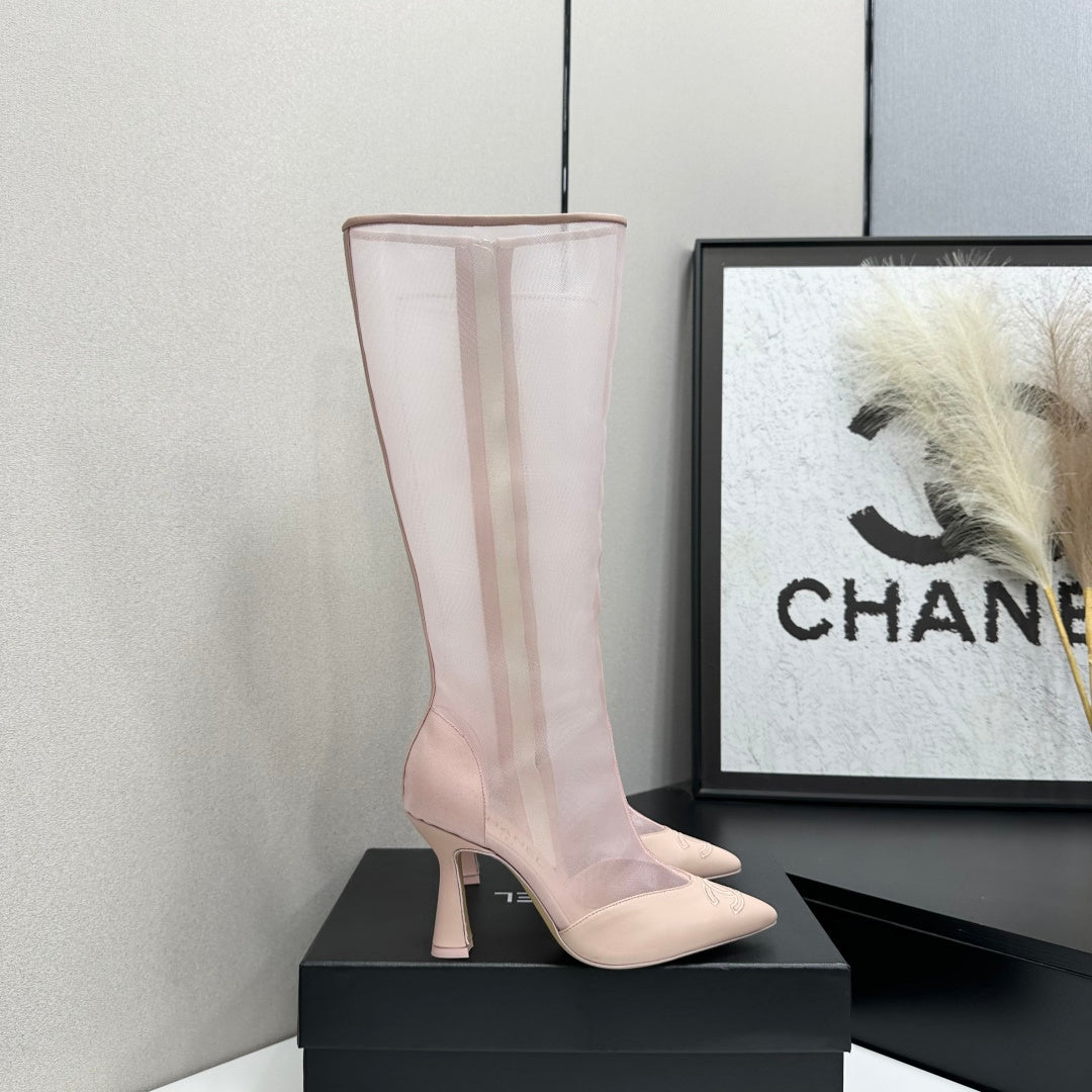 CC 26s Knee High Boots Beige Leather 109226