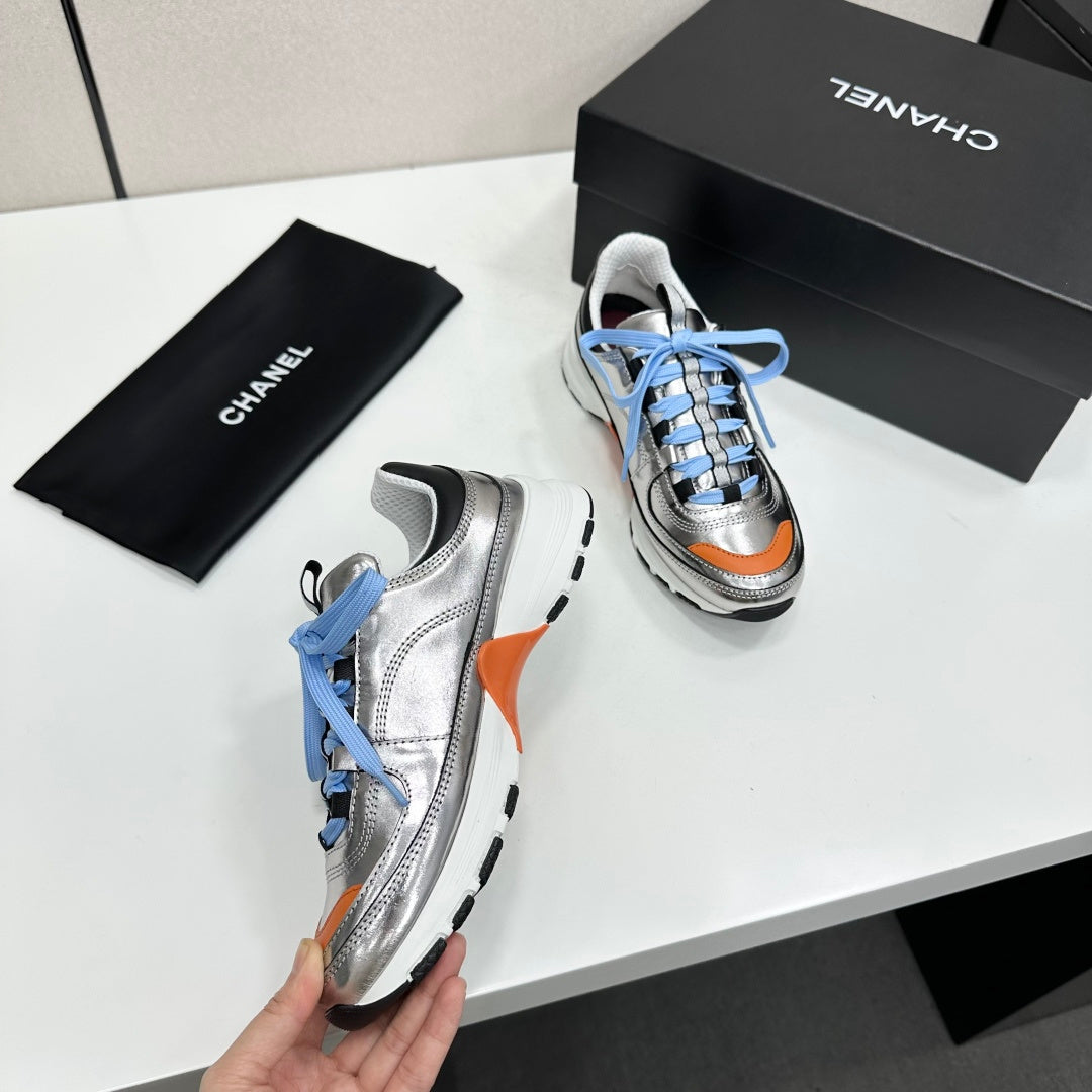 CC 26s Metallic Platform Sneakers Silver Orange Leather 145705