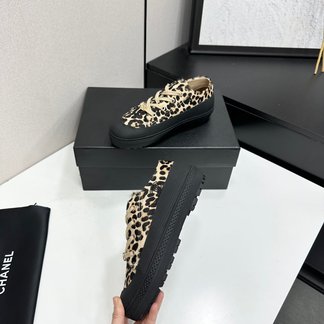 CC 26s Leopard Low Top Sneakers Beige Black Pony Hair 145706