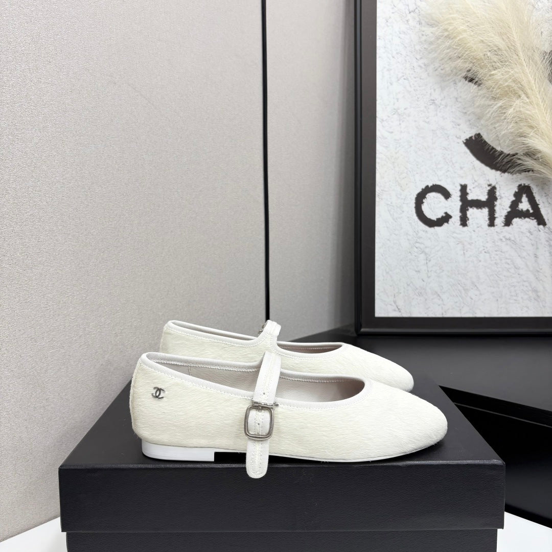 CC 2026 Mary Jane Ballet Flats White Logo Jacquard Fabric 193783