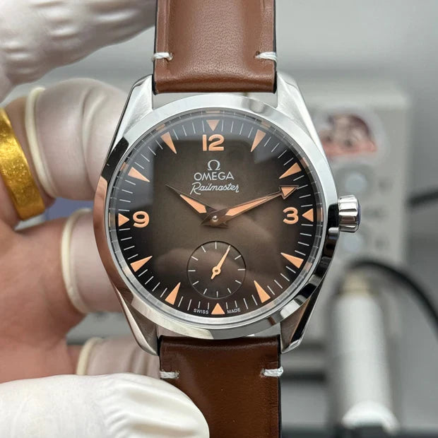 Omega Seamaster Railmaster 38mm Brown Dial Brown Leather Strap