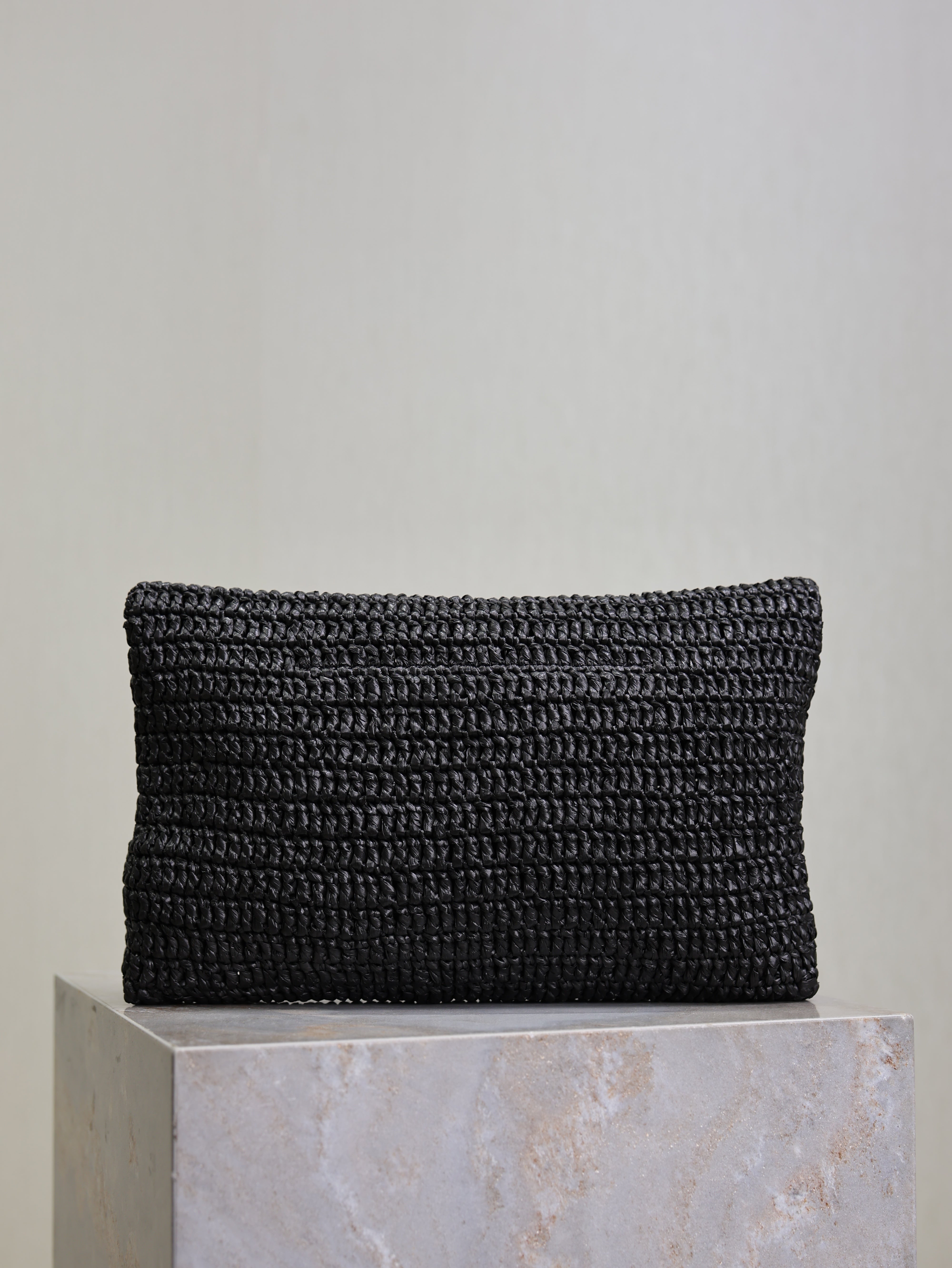 Prada Envelope Clutch 29cm Black Raffia Leather