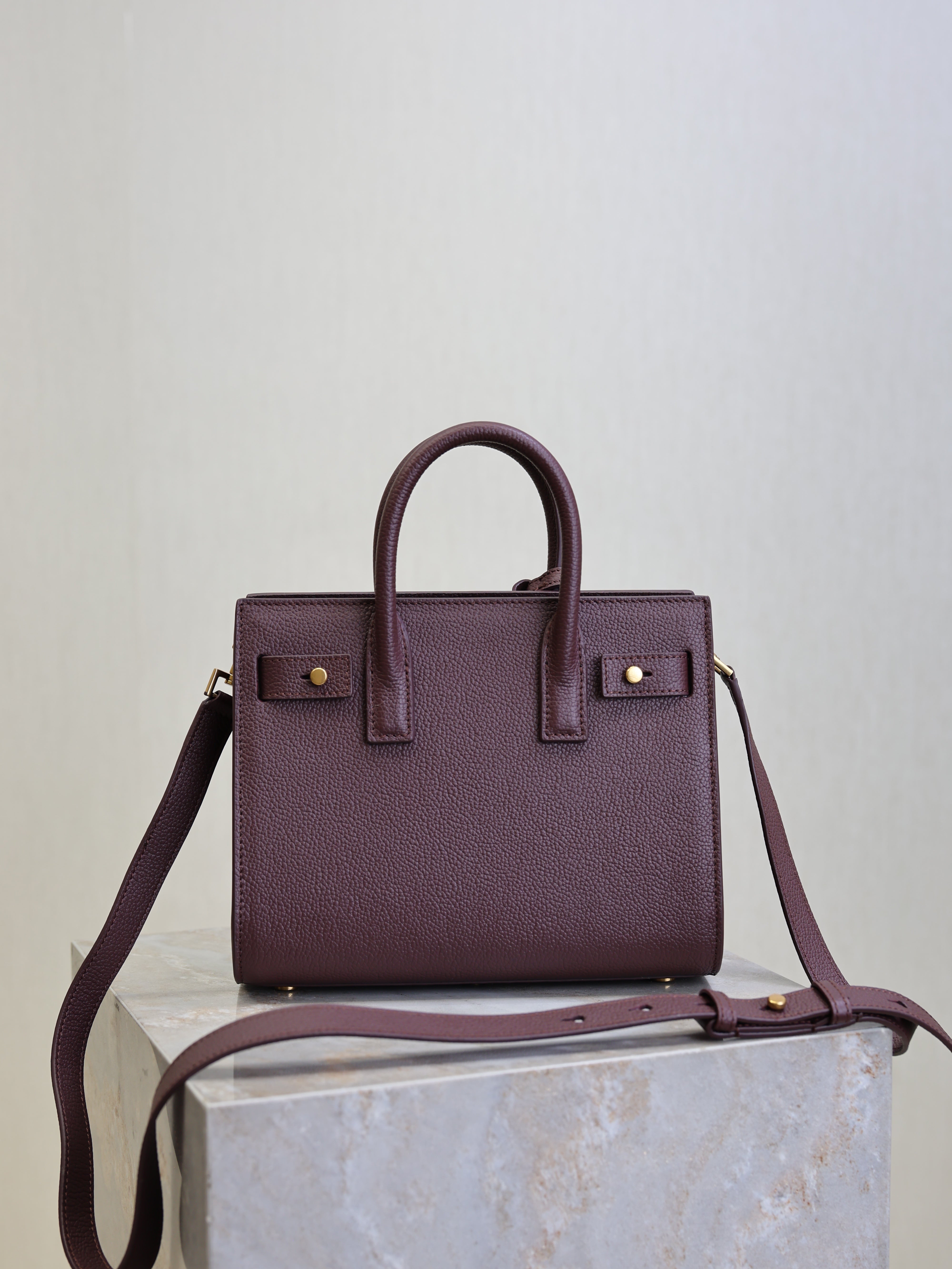 YSL Sac De Jour Nano 22cm Dark Burgundy Grain Cowhide GHW