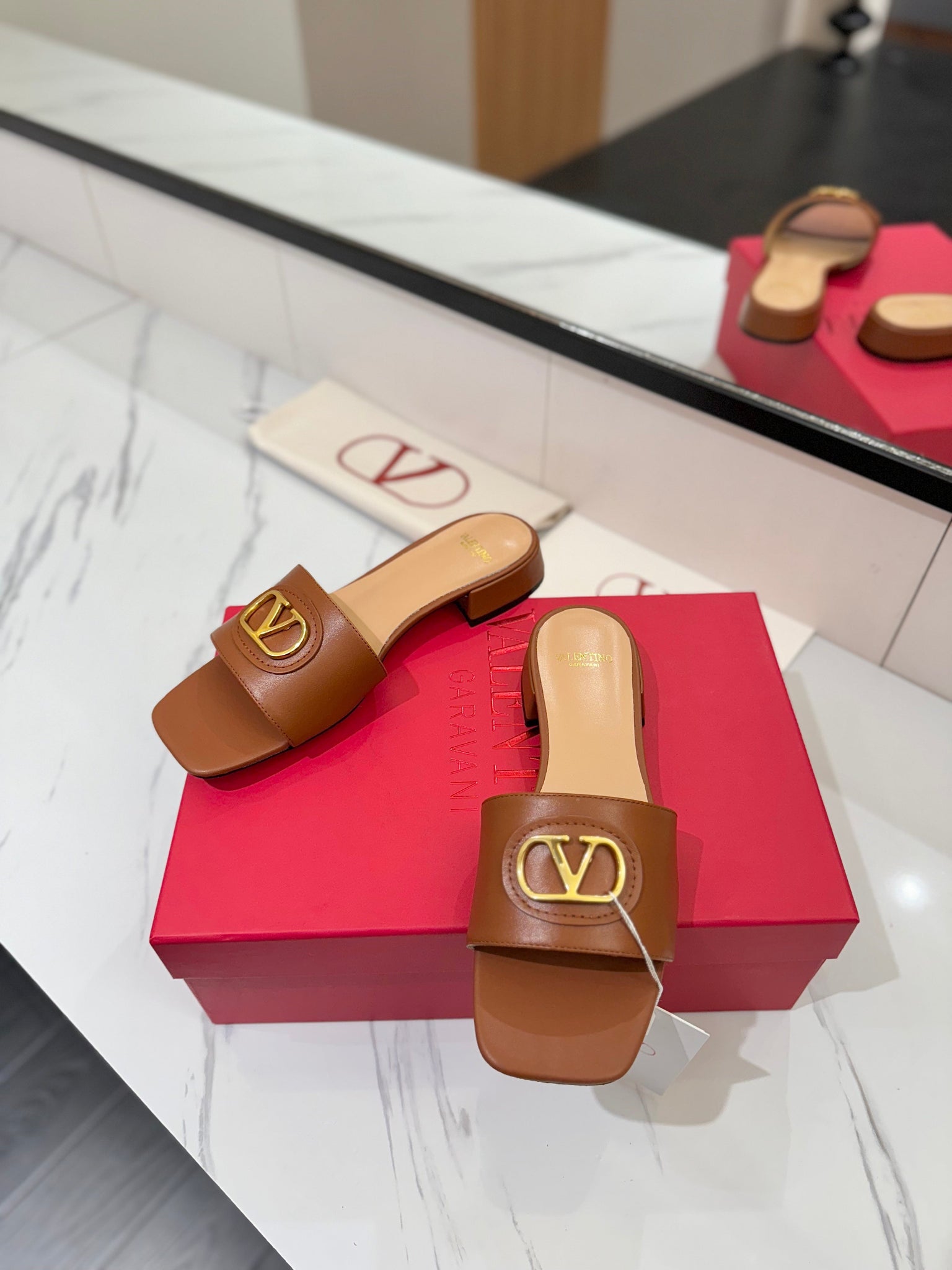 Valentino 26s Sandals Brown Smooth Calfskin With Gold Hardware