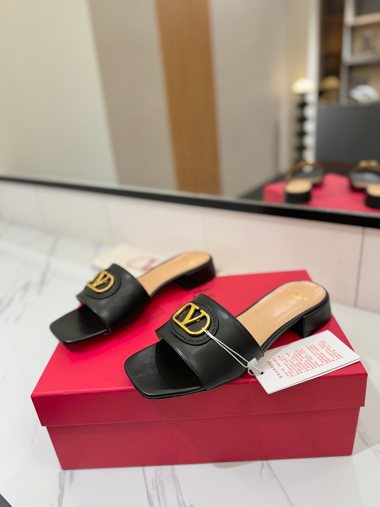Valentino 26s Sandals Black Smooth Calfskin With Gold Hardware