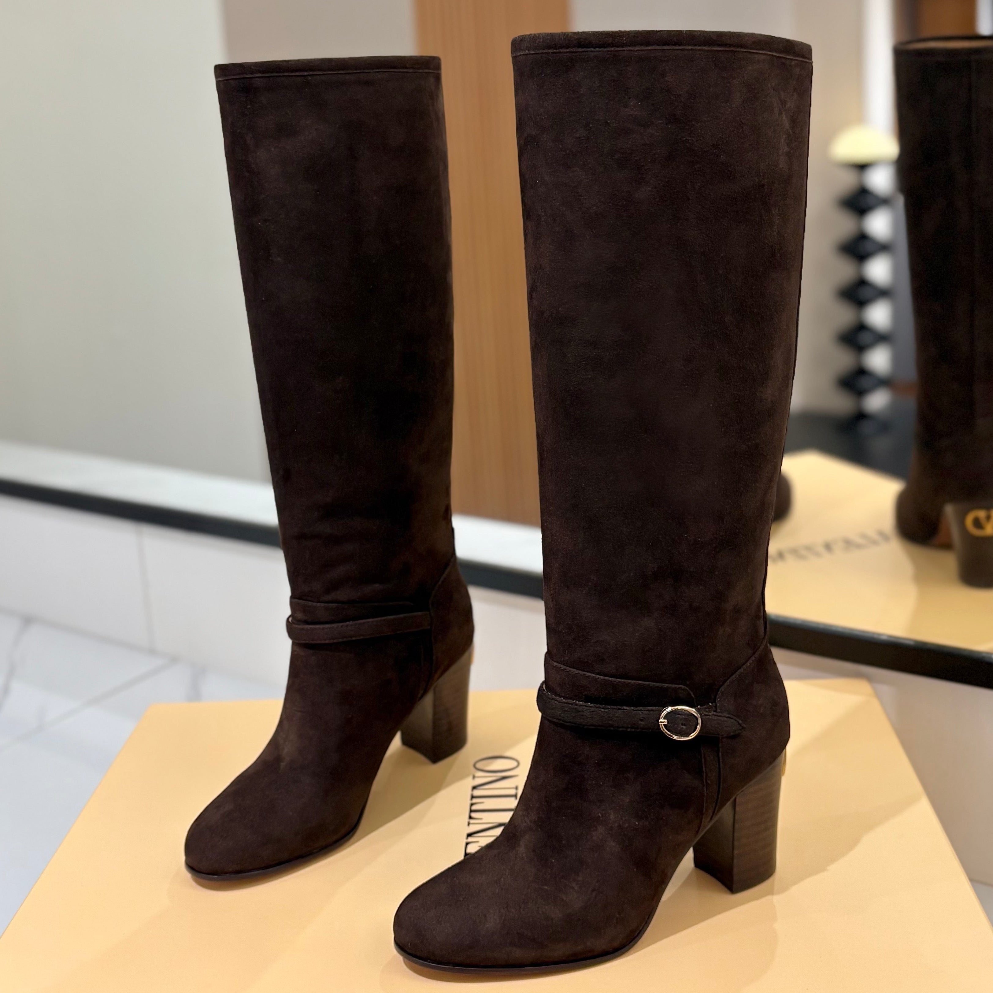 Valentino 2025 Pattie High Boot 70mm Dark Brown Suede 560739