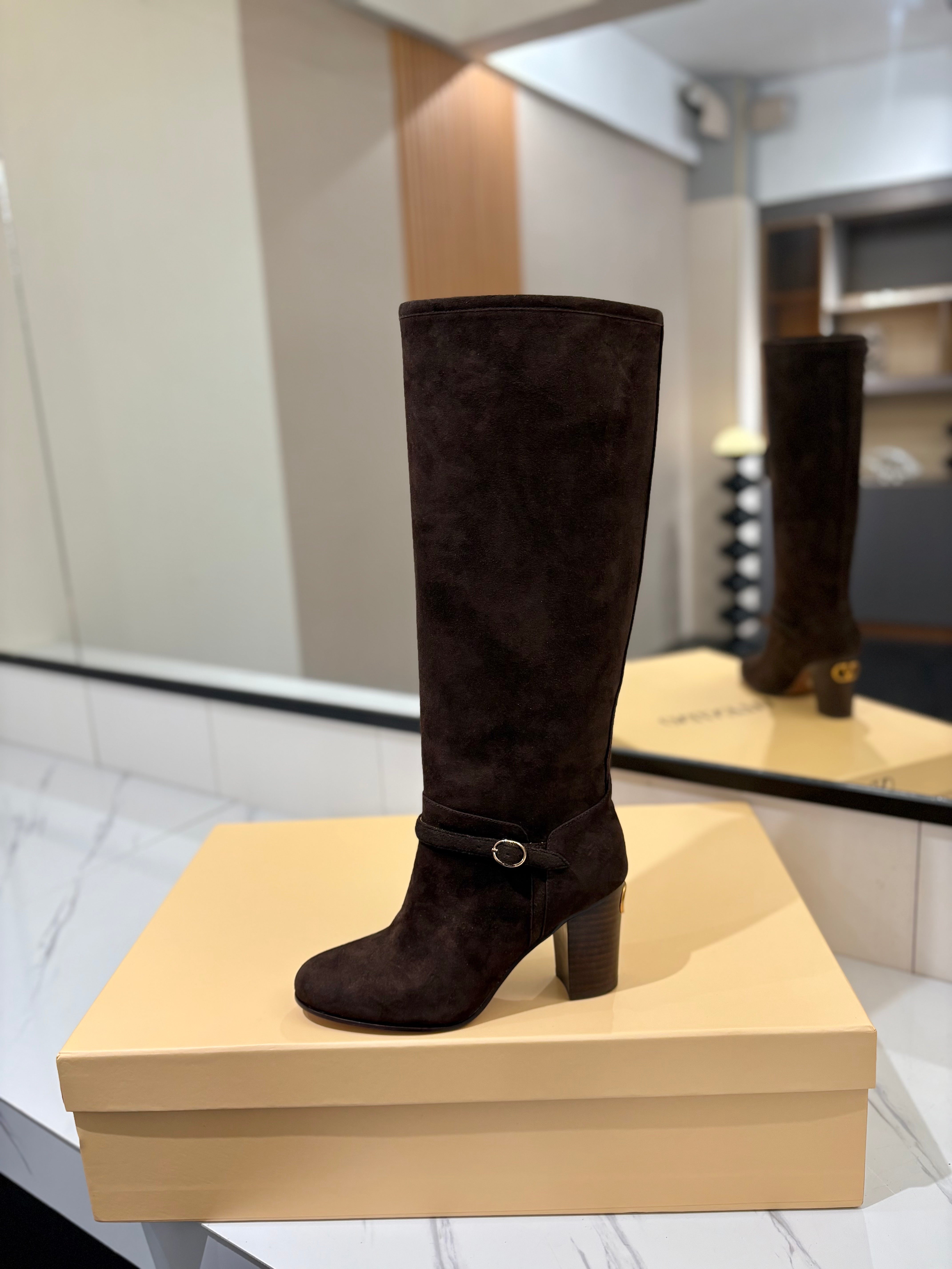 Valentino 2025 Pattie High Boot 70mm Dark Brown Suede 560739