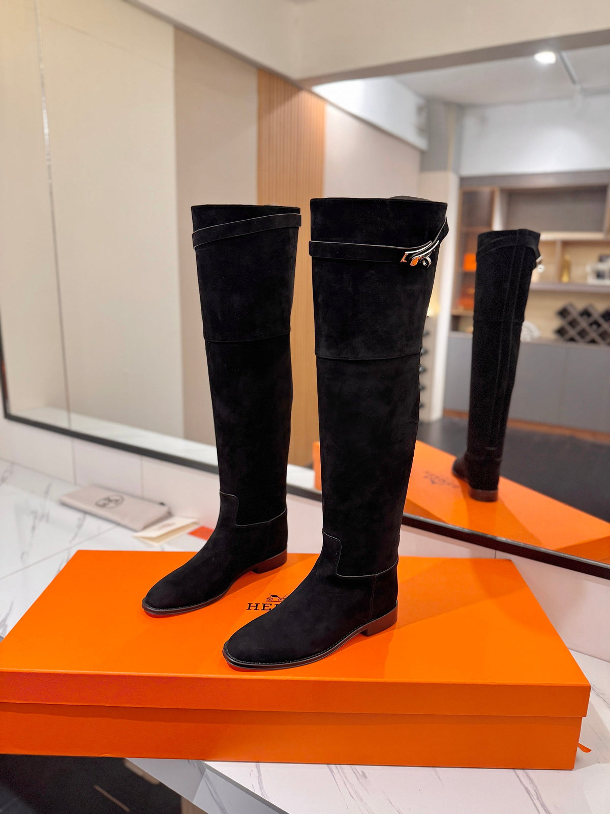 HM 26s Kelly Over the Knee Boots Black Suede 145099