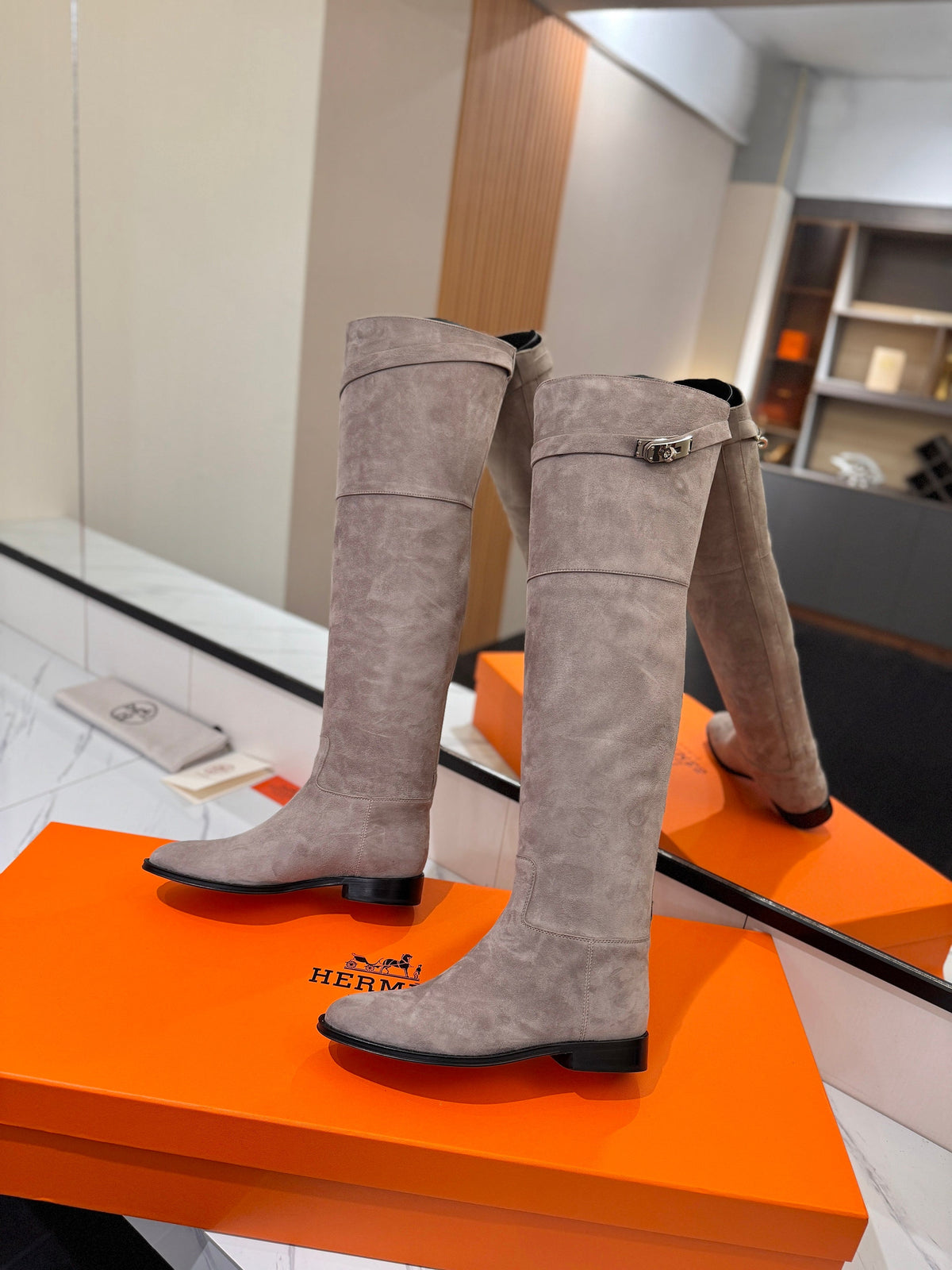 HM 26s Kelly Over the Knee Boots Grey Grey Suede 145103