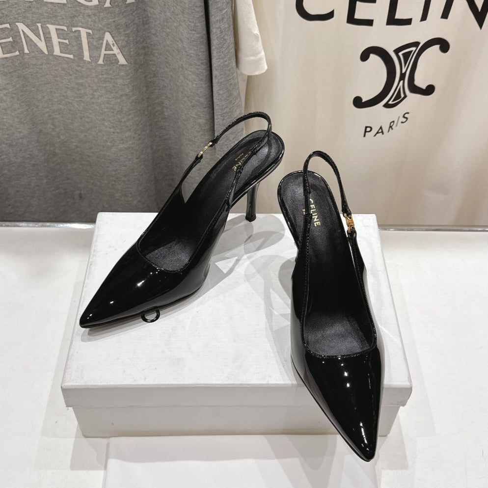 Celine 25C Slingback Pump Black Patent Leather 236769