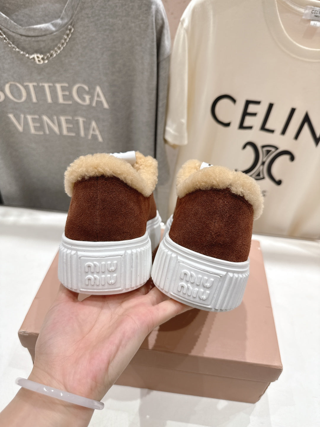 MiuMiu 25 Sneaker Brown Beige Suede Fur 535589