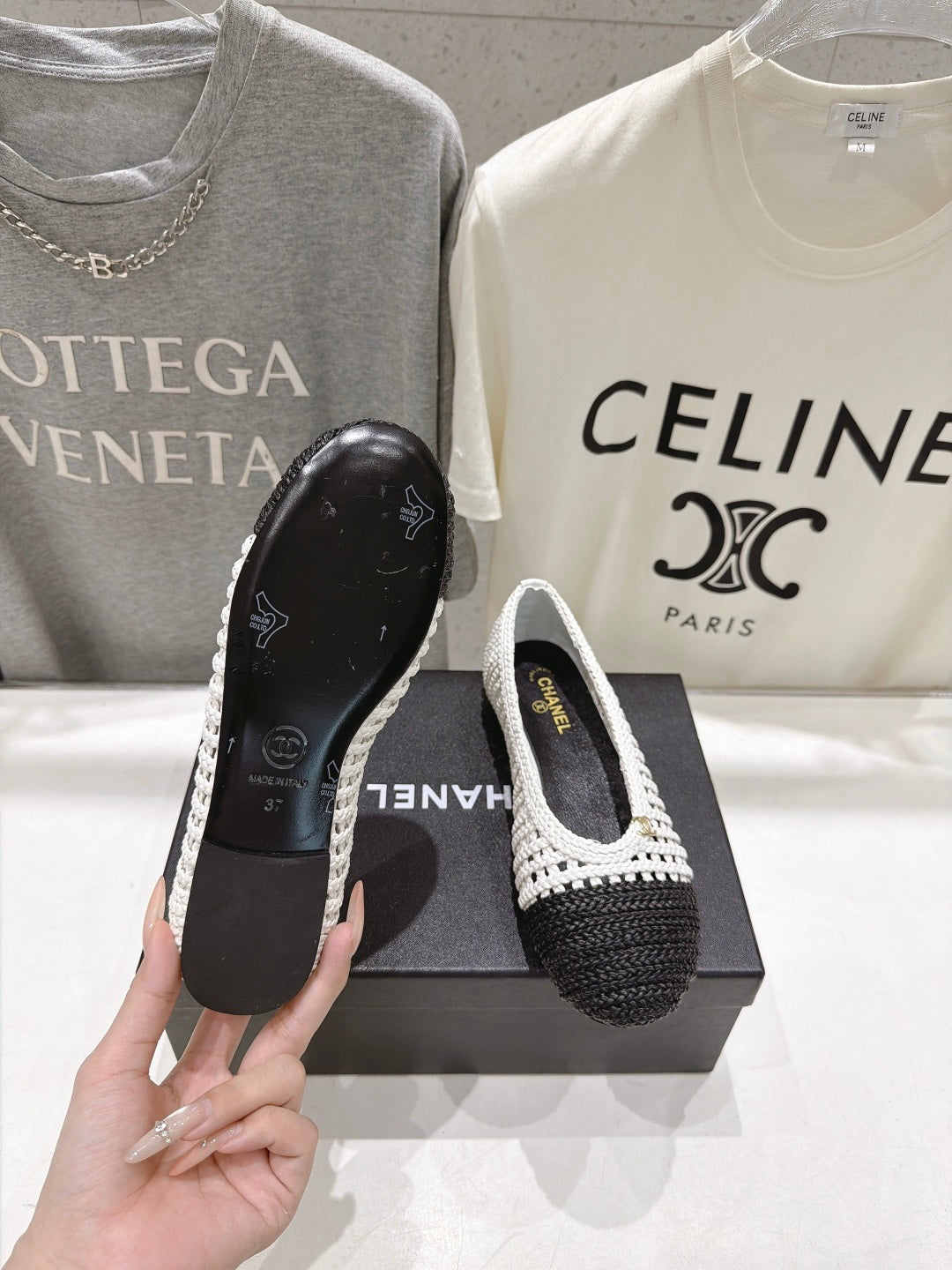 CC 26s Two-Tone Ballet Flats Black White Crochet 965103