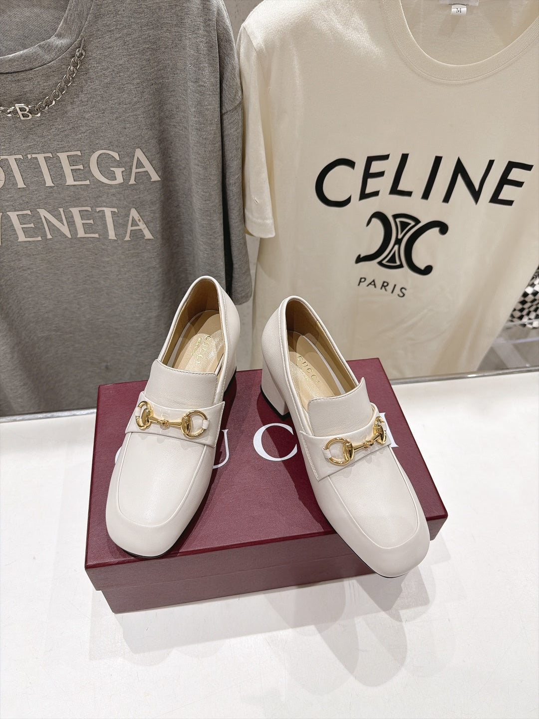 GG 26s Horsebit Mid-Heel Loafers 5.5cm White Leather 106652