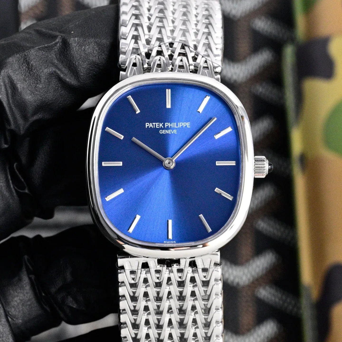 Patek Philippe Golden Ellipse 27mm Blue Dial Steel Strap