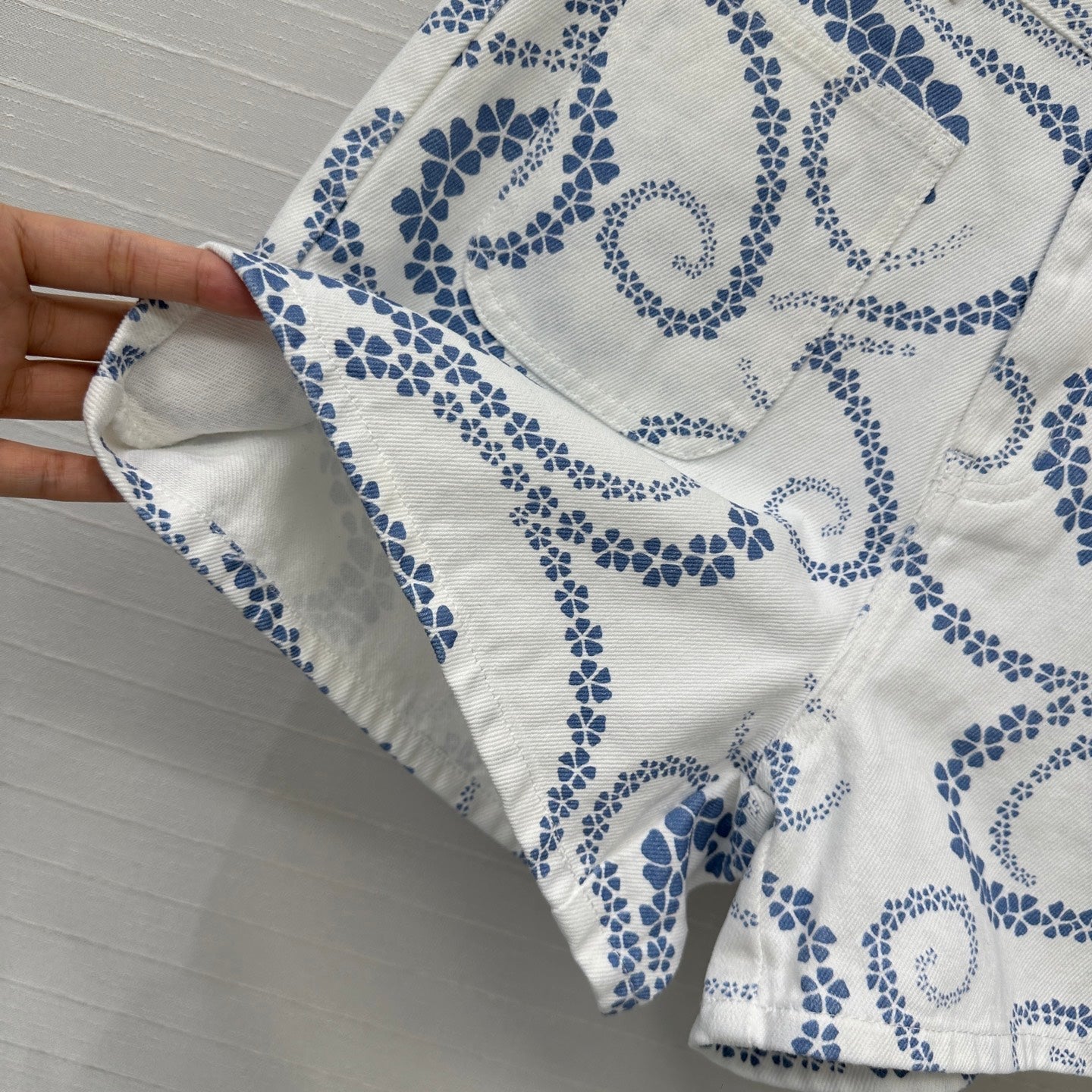CC 25 Printed Denim Short Blue White Cotton