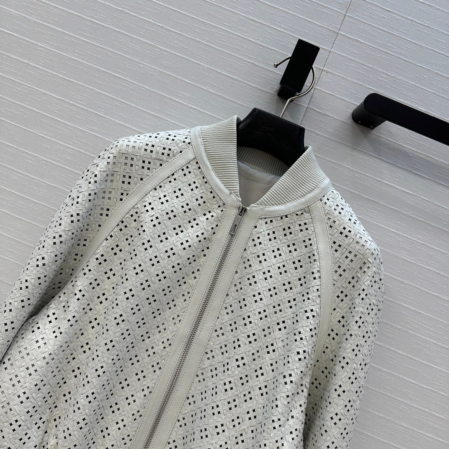 Gabriela Hearst Odin Bomber Jacket White Woven Leather 296373