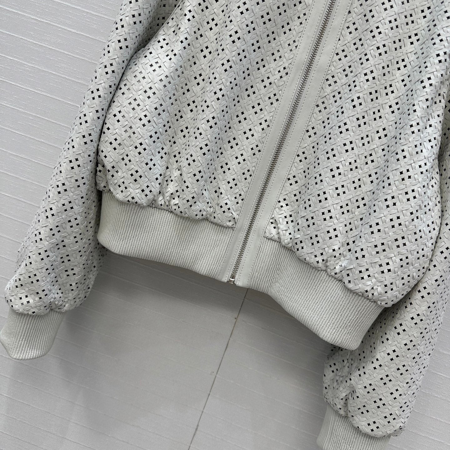 Gabriela Hearst Odin Bomber Jacket White Woven Leather 296373