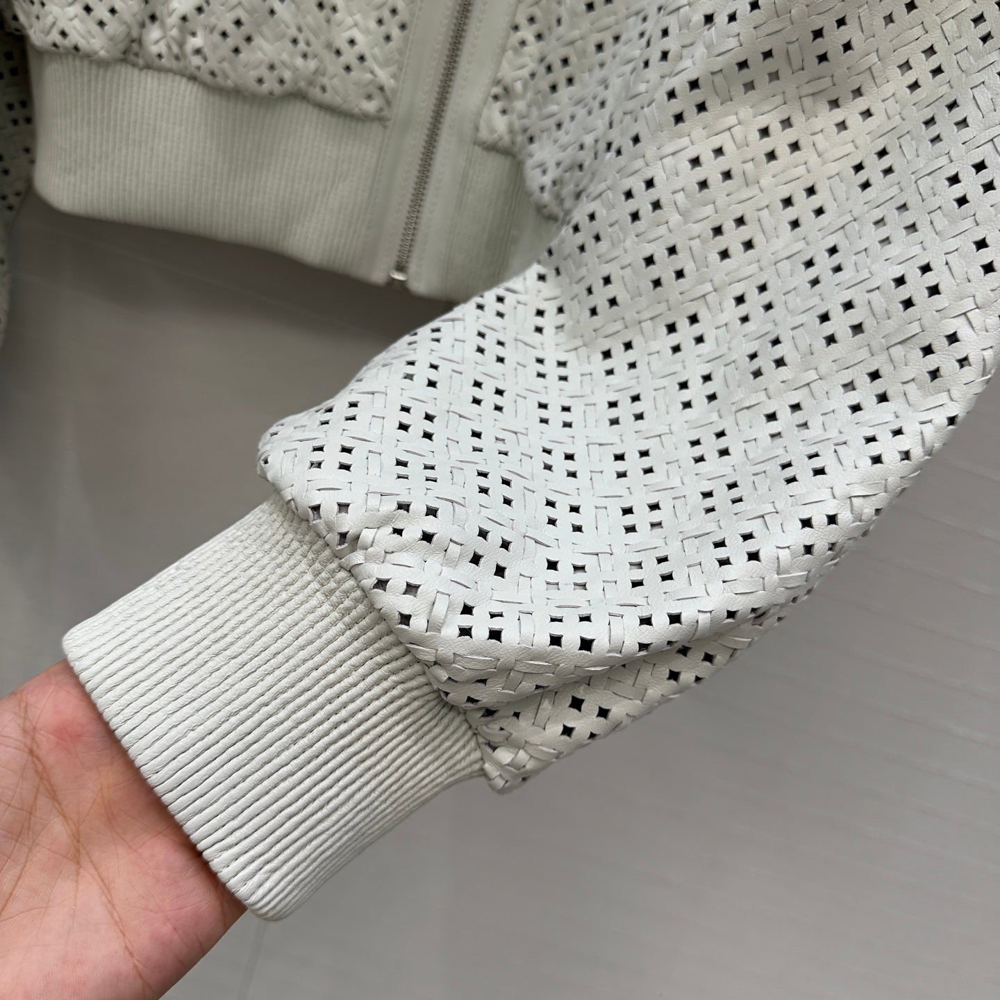 Gabriela Hearst Odin Bomber Jacket White Woven Leather 296373