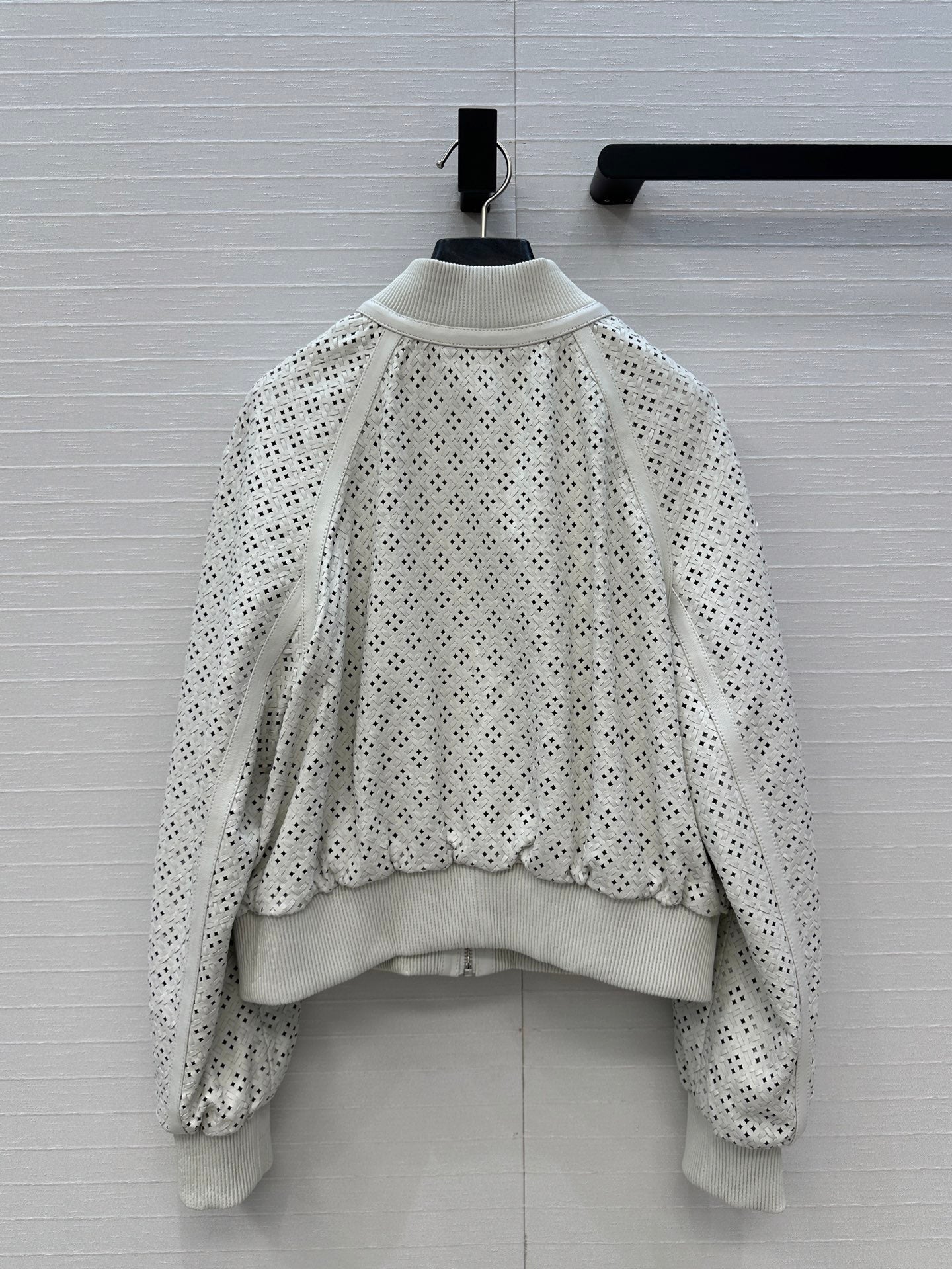 Gabriela Hearst Odin Bomber Jacket White Woven Leather 296373