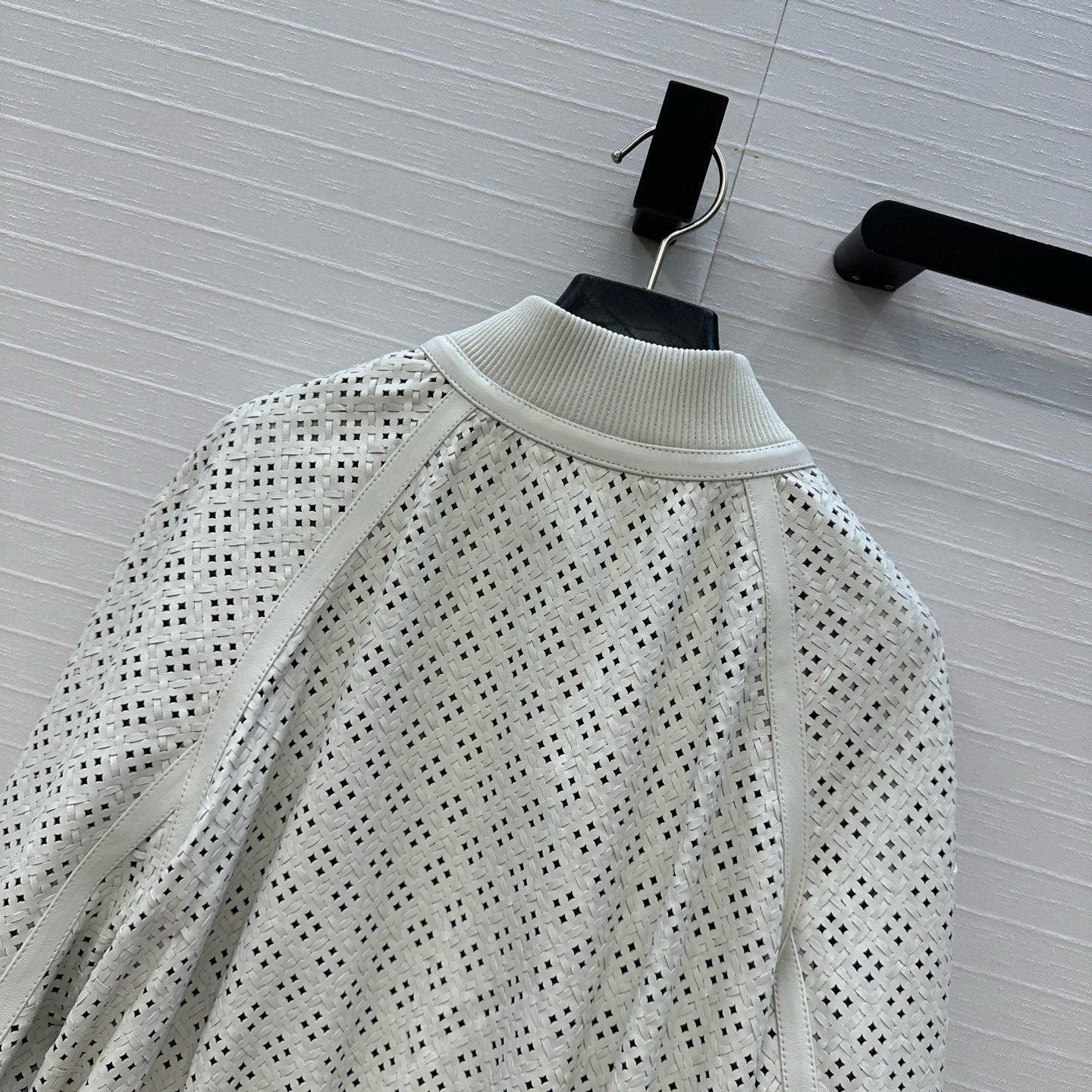 Gabriela Hearst Odin Bomber Jacket White Woven Leather 296373