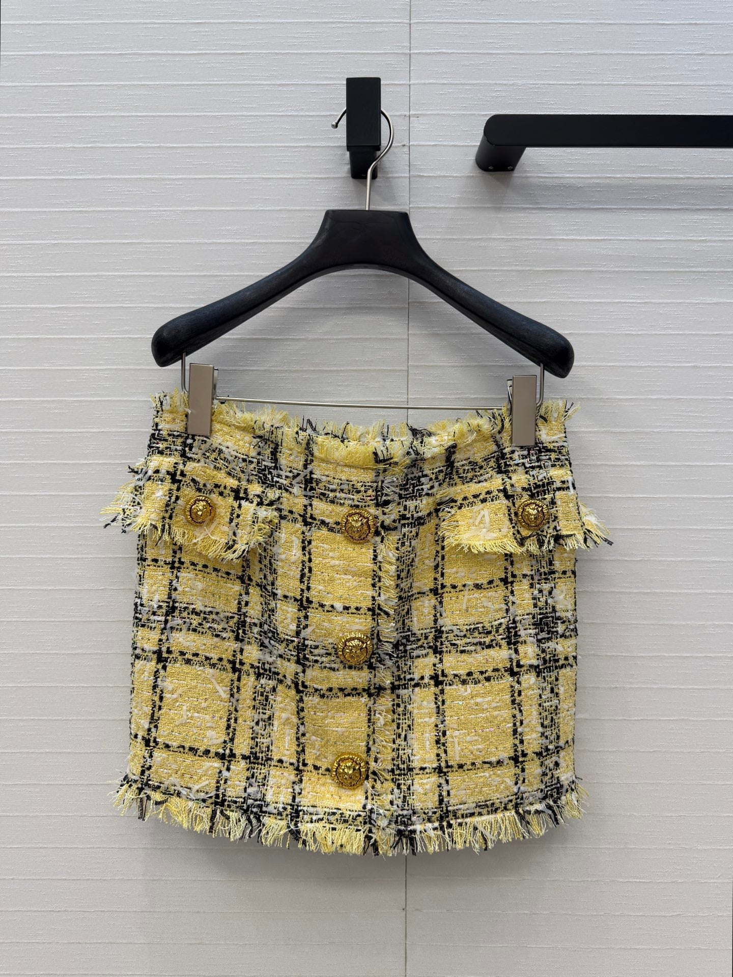 Balmain 26s Skirt Yellow Black Tweed 346066