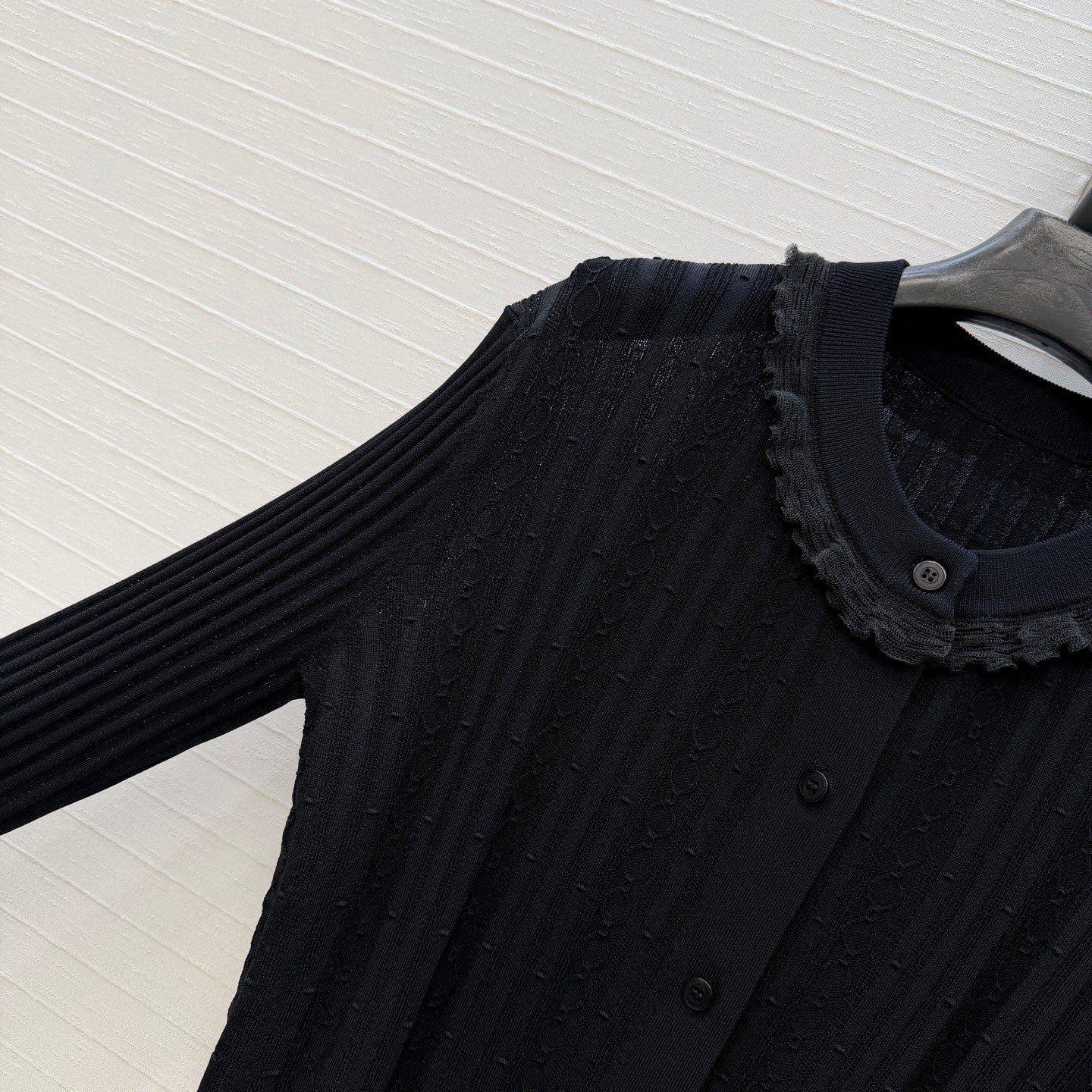 HM Long-Sleeve Sweater With Ruffled Details Black Modal Nylon
