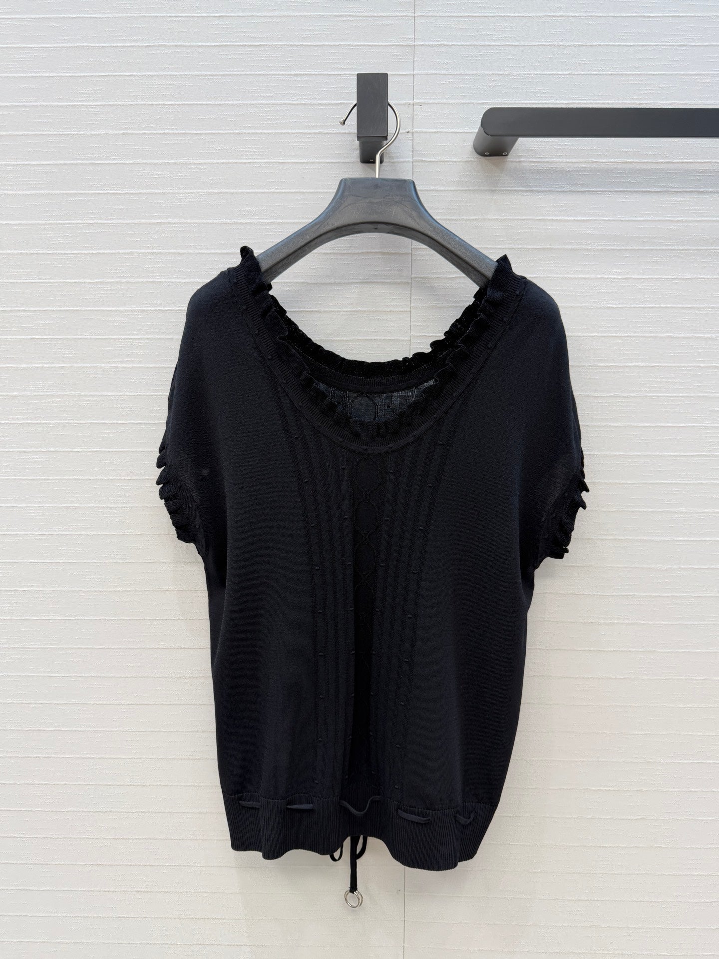 HM Short-Sleeve Sweater With Ruffled Details Black Modal Nylon